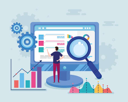 analytics data with desktopのイラスト素材