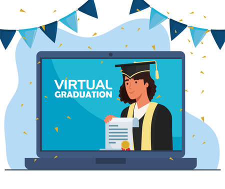 ceremony of virtual graduationのイラスト素材