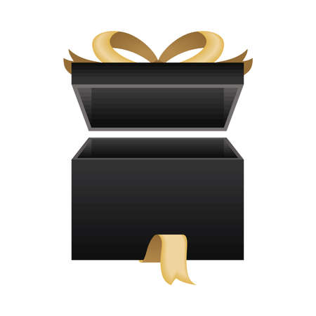 black gift open with golden ribbonのイラスト素材