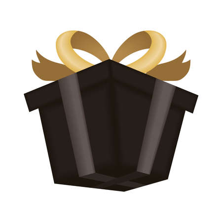 black gift sideview and golden ribbonのイラスト素材