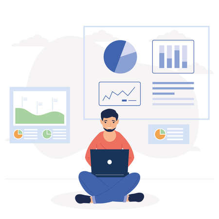 data management man using laptopのイラスト素材