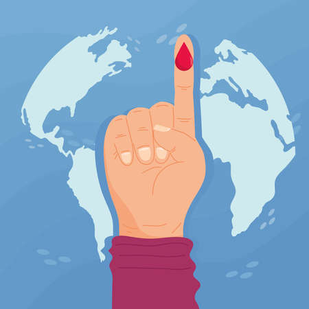 hand with blood drop and earth planetのイラスト素材