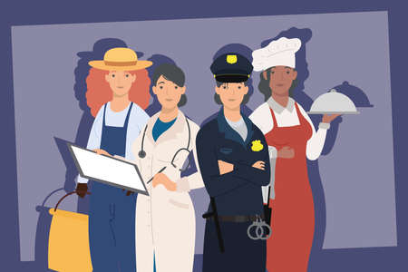 four professionals workers characters sceneのイラスト素材