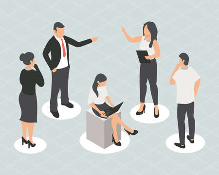 five persons and analytics set iconsのイラスト素材