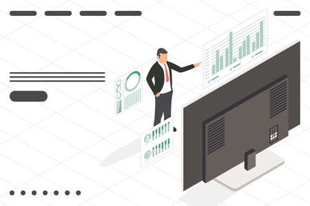 businessman with desktop analytics dataのイラスト素材