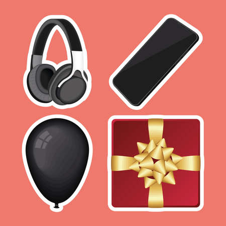 devices and celebration four iconsのイラスト素材