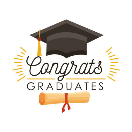 congrats graduates card with hatのイラスト素材
