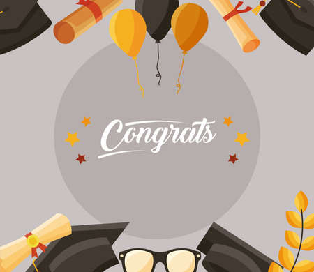 congrats graduates frame set iconsのイラスト素材