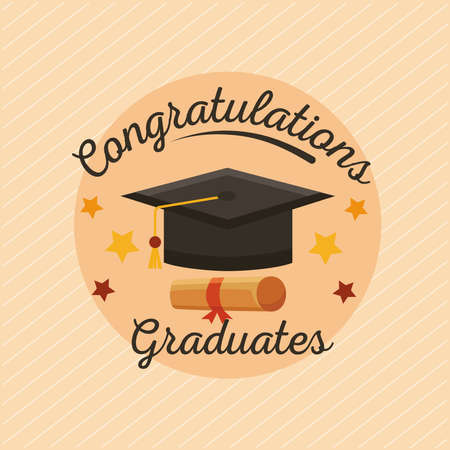 congratulations graduates postcard with hatのイラスト素材