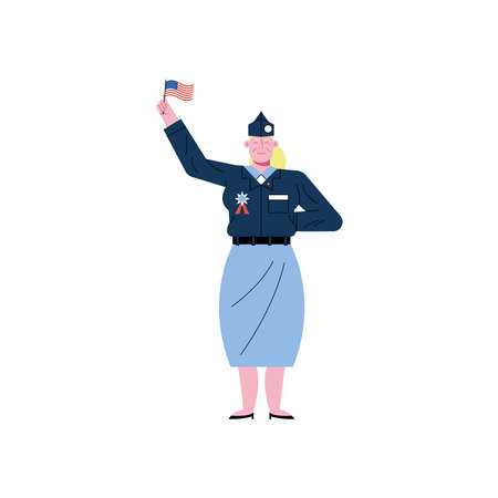 veteran female waving usa flag characterのイラスト素材