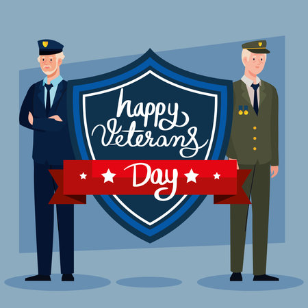 two veterans and shieldのイラスト素材