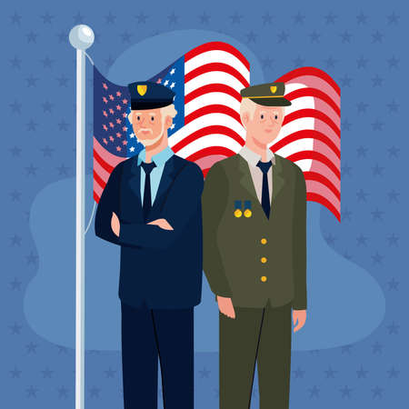two veterans with usa flagのイラスト素材