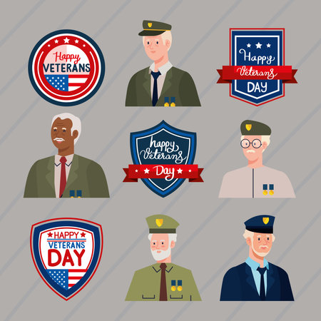 four veterans and emblemsのイラスト素材