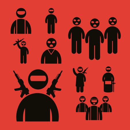 extremists silhouettes set nine iconsのイラスト素材