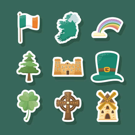 nine ireland culture set iconsのイラスト素材