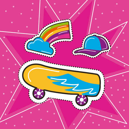 three patches pop art style iconsのイラスト素材