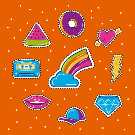 nine patches pop art style iconsのイラスト素材