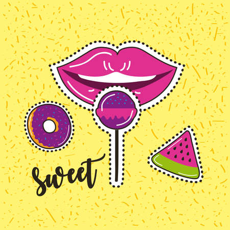 patches pop art style three iconsのイラスト素材