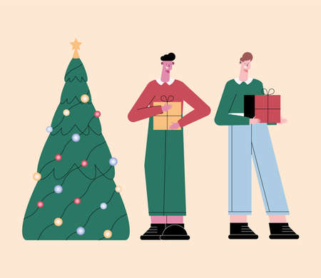 two persons celebrating christmas charactersのイラスト素材