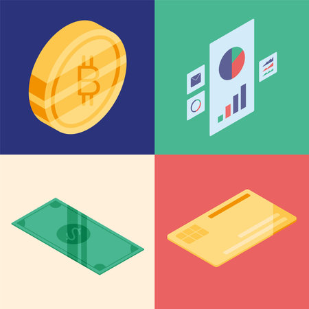 mobile business set four iconsのイラスト素材