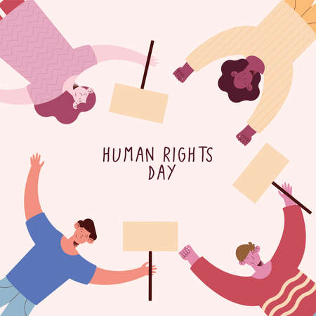 human rights day with protestersのイラスト素材
