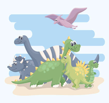 six dinosaurs sceneのイラスト素材