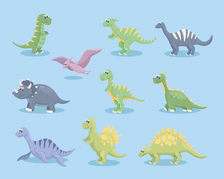 ten cute dinosaurs iconsのイラスト素材