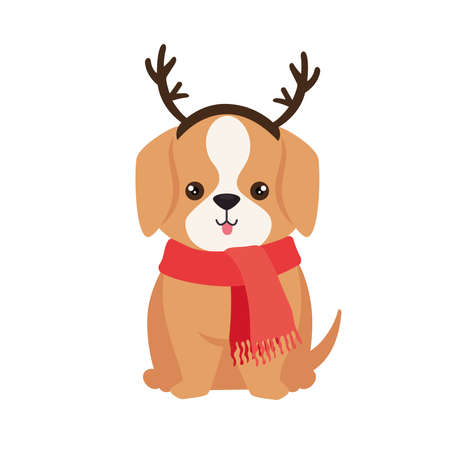 cute dog with reindeer hornsのイラスト素材