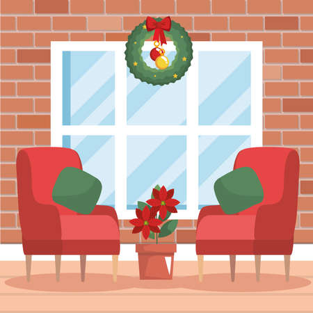 christmas indoor house sceneのイラスト素材