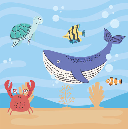 five cute sealife animalsのイラスト素材