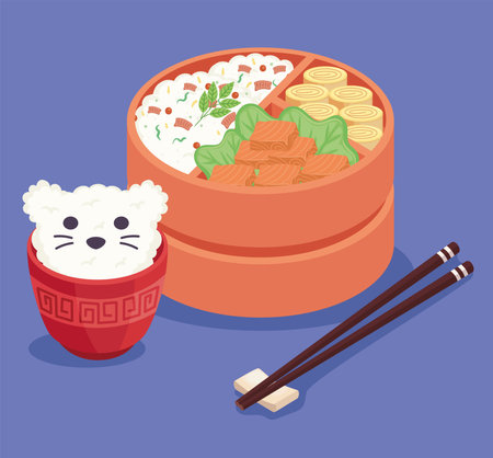 orange bento box lunchのイラスト素材