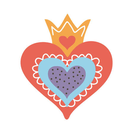 decorated heart illustration with crownのイラスト素材