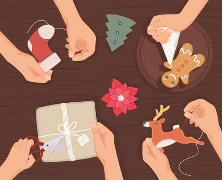 getting ready for christmas with activitiesのイラスト素材