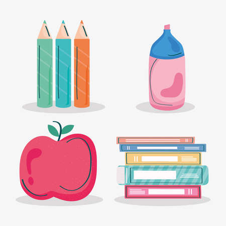 school supplies four iconsのイラスト素材