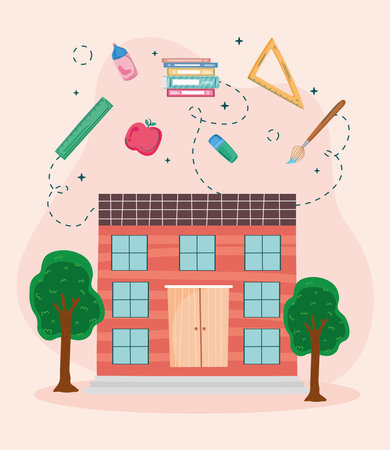 school building and suppliesのイラスト素材