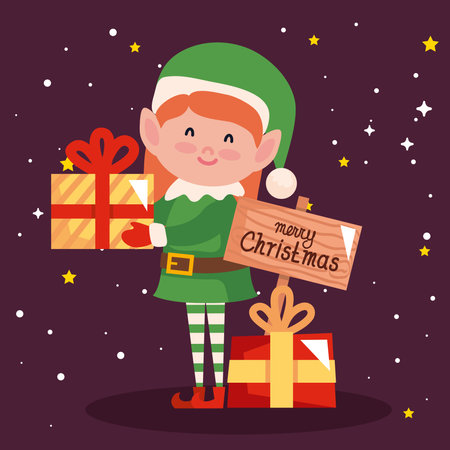 cute elf female with gift boxのイラスト素材
