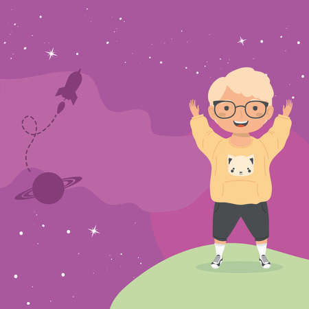 happy blond boy in landscapeのイラスト素材