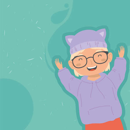 happy little girl wearing glassesのイラスト素材