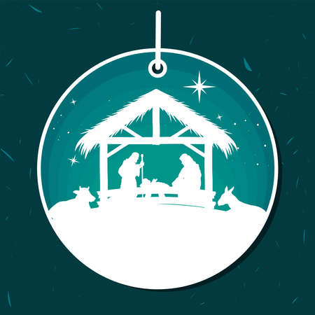 holy family in stable tagのイラスト素材