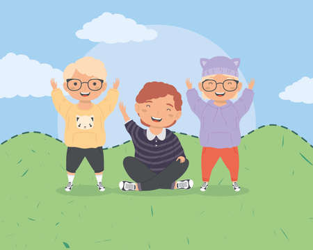 kids happy in landscape charactersのイラスト素材