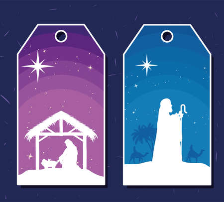 nativity scenes two tags hangingのイラスト素材