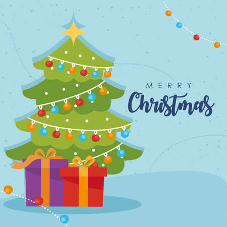 christmas tree and presents postcardのイラスト素材