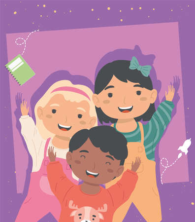 diversity children friends happy charactersのイラスト素材