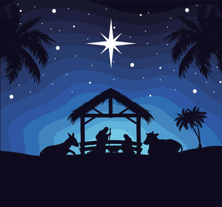 nativity christmas night silhouettes sceneのイラスト素材