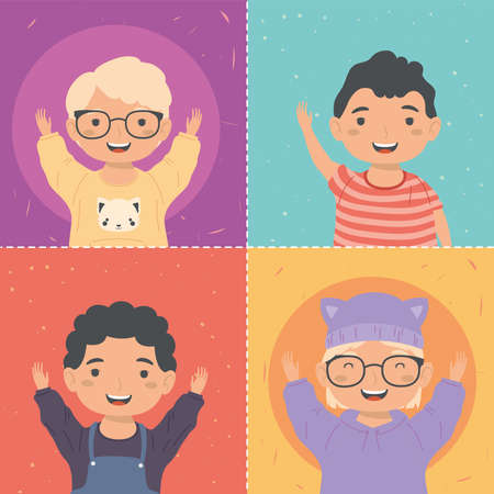 four little kids happy charactersのイラスト素材