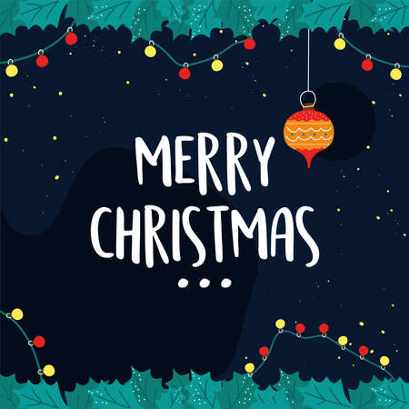 christmas decorative lights and leafs frameのイラスト素材