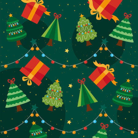 christmas trees and gifts patternのイラスト素材