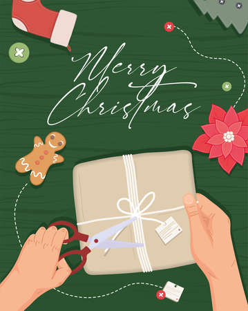 hands opening christmas gift cardのイラスト素材