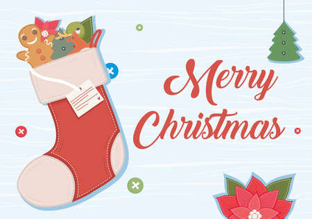 merry christmas lettering with sockのイラスト素材
