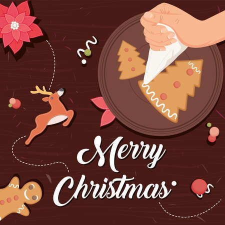 merry christmas poster with cookiesのイラスト素材